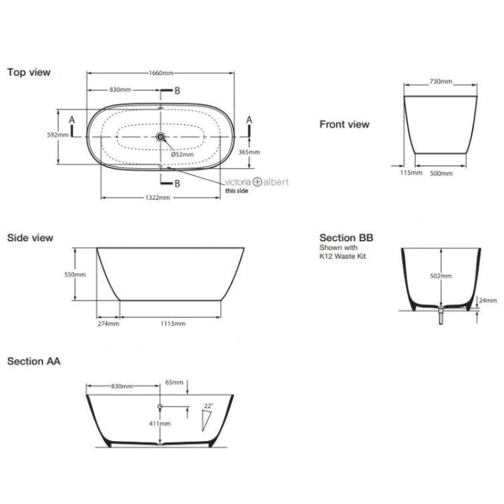 Victoria + Albert Lussari 1700mm Freestanding Bath