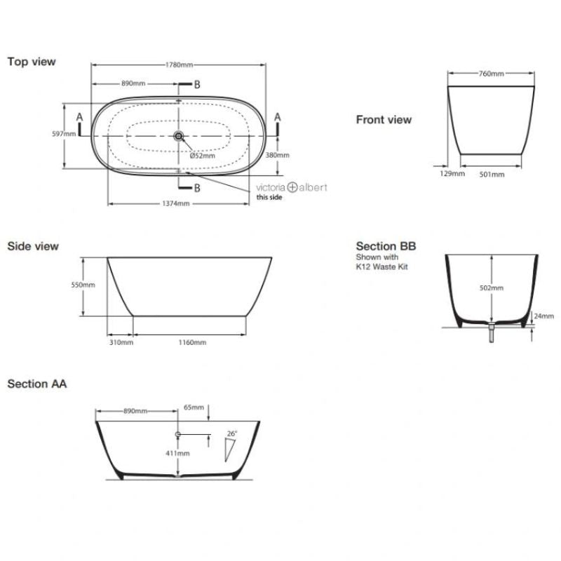 Victoria + Albert Lussari 1800mm Freestanding Bath