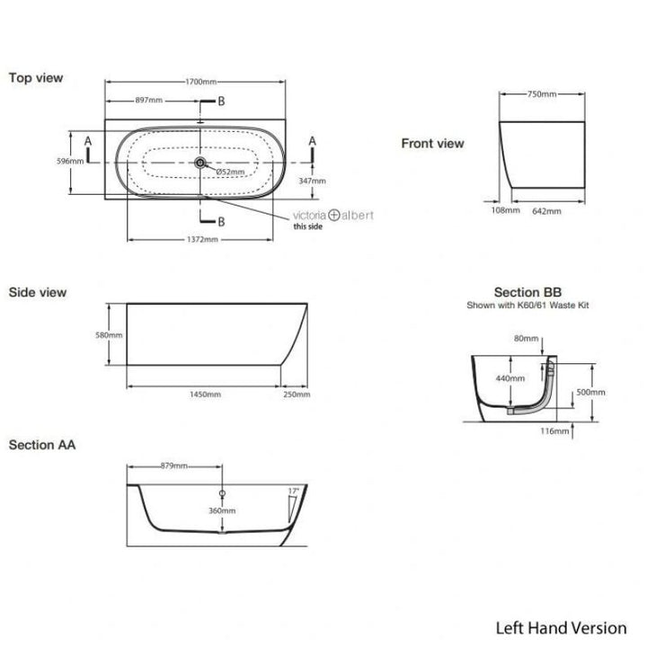 Victoria + Albert Lussari 1700mm Corner Bath