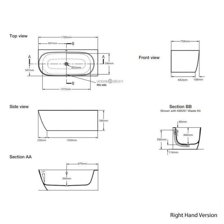 Victoria + Albert Lussari 1700mm Corner Bath