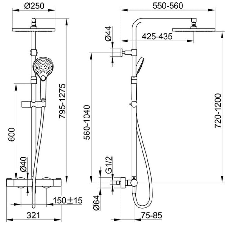 Keuco Plan Blue Chrome Thermostatic Shower Mixer with Slide Rail