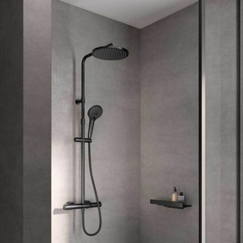 Keuco Plan Blue Matt Black Thermostatic Shower Mixer with Slide Rail