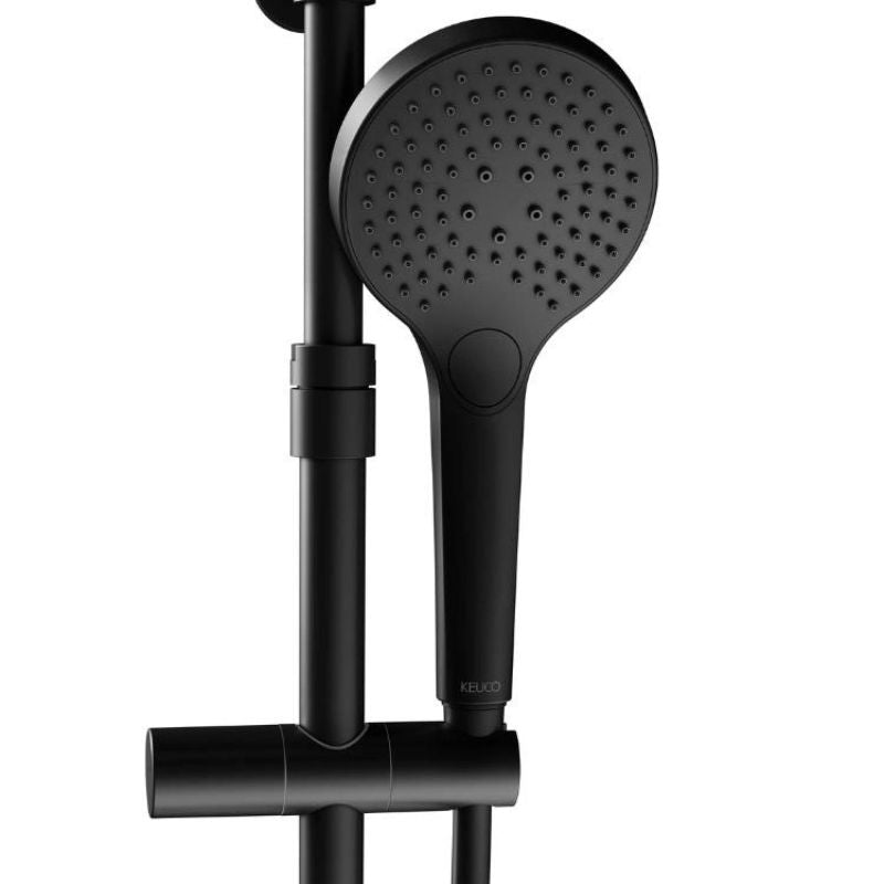 Keuco Plan Blue Matt Black Thermostatic Shower Mixer with Slide Rail