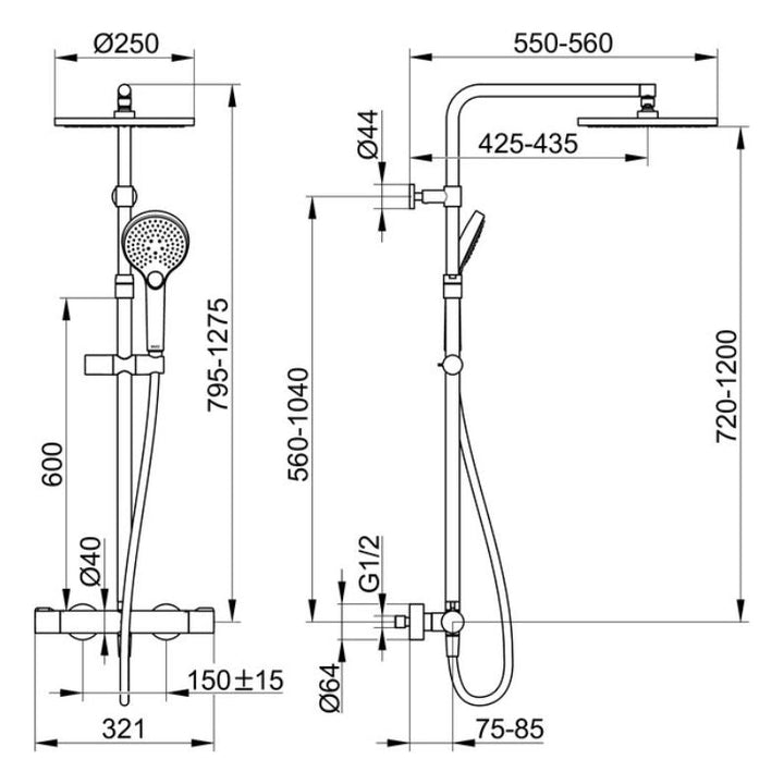 Keuco Plan Blue Matt Black Thermostatic Shower Mixer with Slide Rail