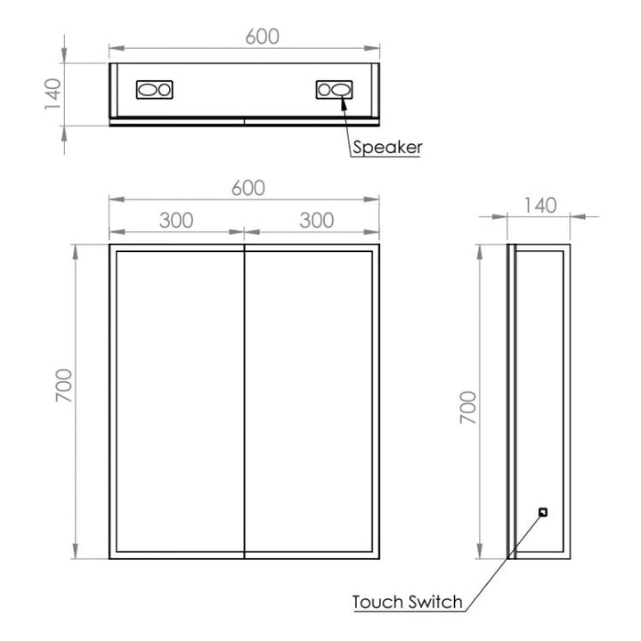 HIB Sound 600mm Bluetooth LED Mirror Cabinet