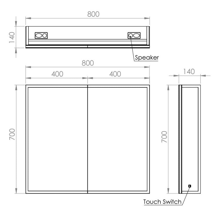 HIB Sound 800mm Bluetooth LED Mirror Cabinet