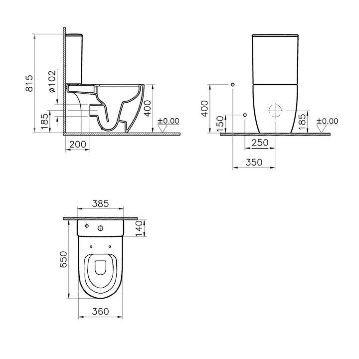 VitrA Sento Close Coupled Open Back Rimless Toilet