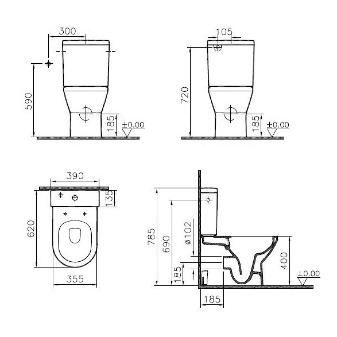 VitrA Integra Close Coupled Rimless Back to Wall Toilet