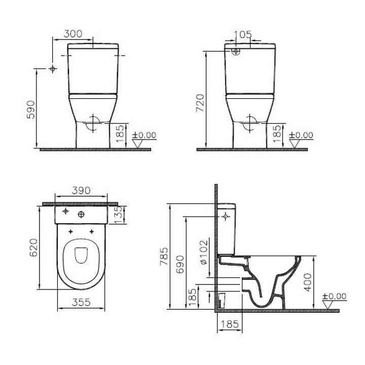 VitrA Integra Close Coupled Rimless Back to Wall Toilet