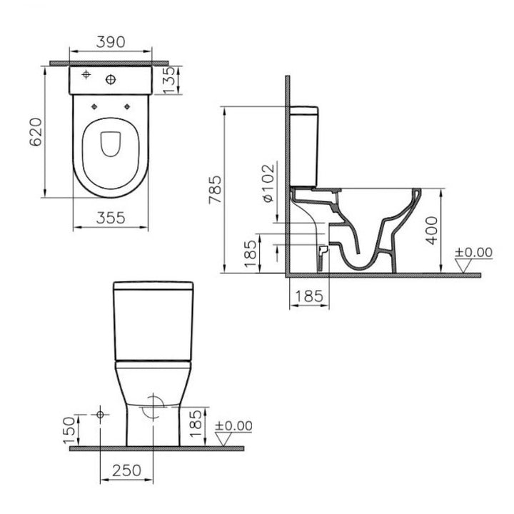 VitrA Integra Close Coupled Rimless Open Back Toilet