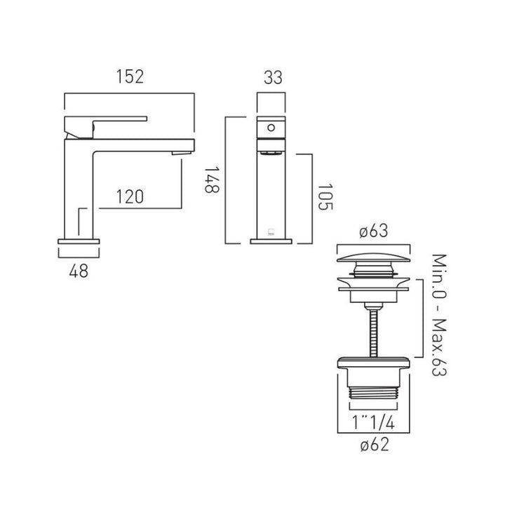 Vado Notion Slimline Mono Basin Mixer Tap With Universal Basin Waste