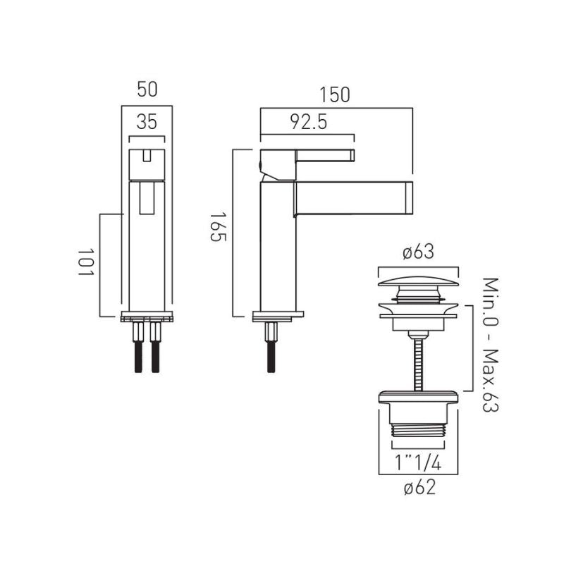 Vado Edit Mono Basin Mixer Tap With Universal Basin Waste