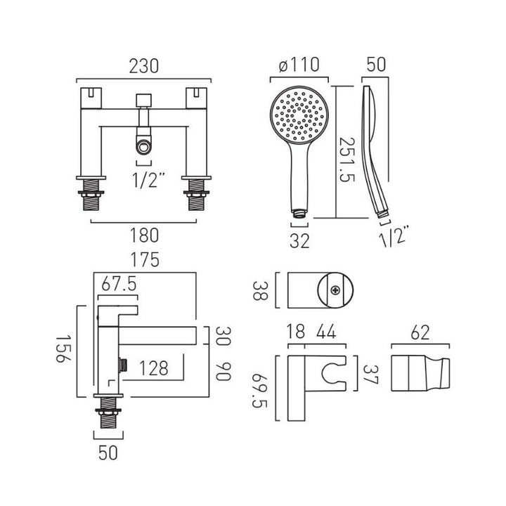 Vado Edit Bath Mixer Tap With Shower Kit In Chrome