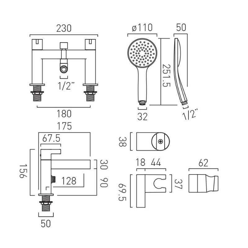 Vado Edit Bath Mixer Tap With Shower Kit In Brushed Black