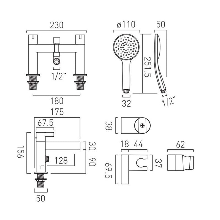 Vado Edit Bath Mixer Tap With Shower Kit In Brushed Gold