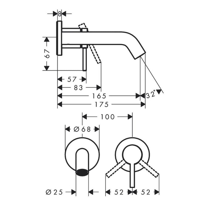 Hansgrohe Tecturis S Wall-Mounted Basin Mixer In Brushed Bronze