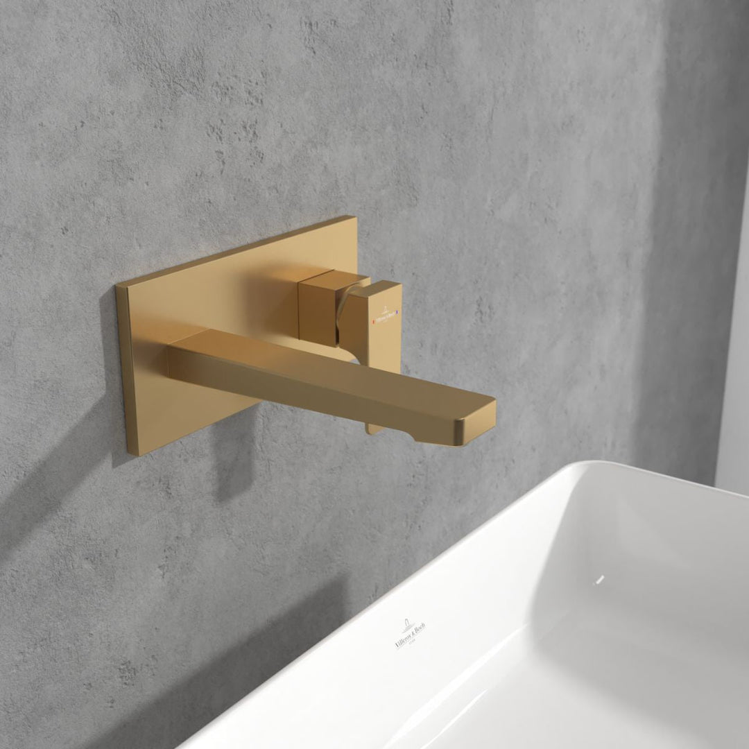 Villeroy & Boch Architectura Square Wall Mounted Single Lever Basin Mixer Brushed Gold