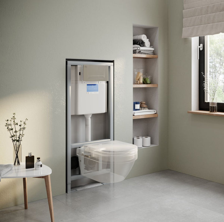 Villeroy & Boch Architectura Wall Hung Rimless Toilet & Viconnect Pro Toilet Frame with Chrome Flush Plate