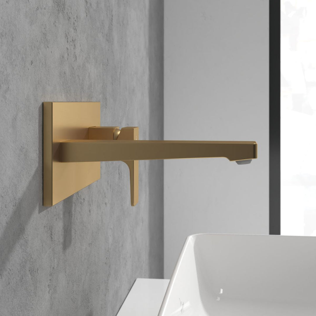 Villeroy & Boch Architectura Square Wall Mounted Single Lever Basin Mixer Brushed Gold