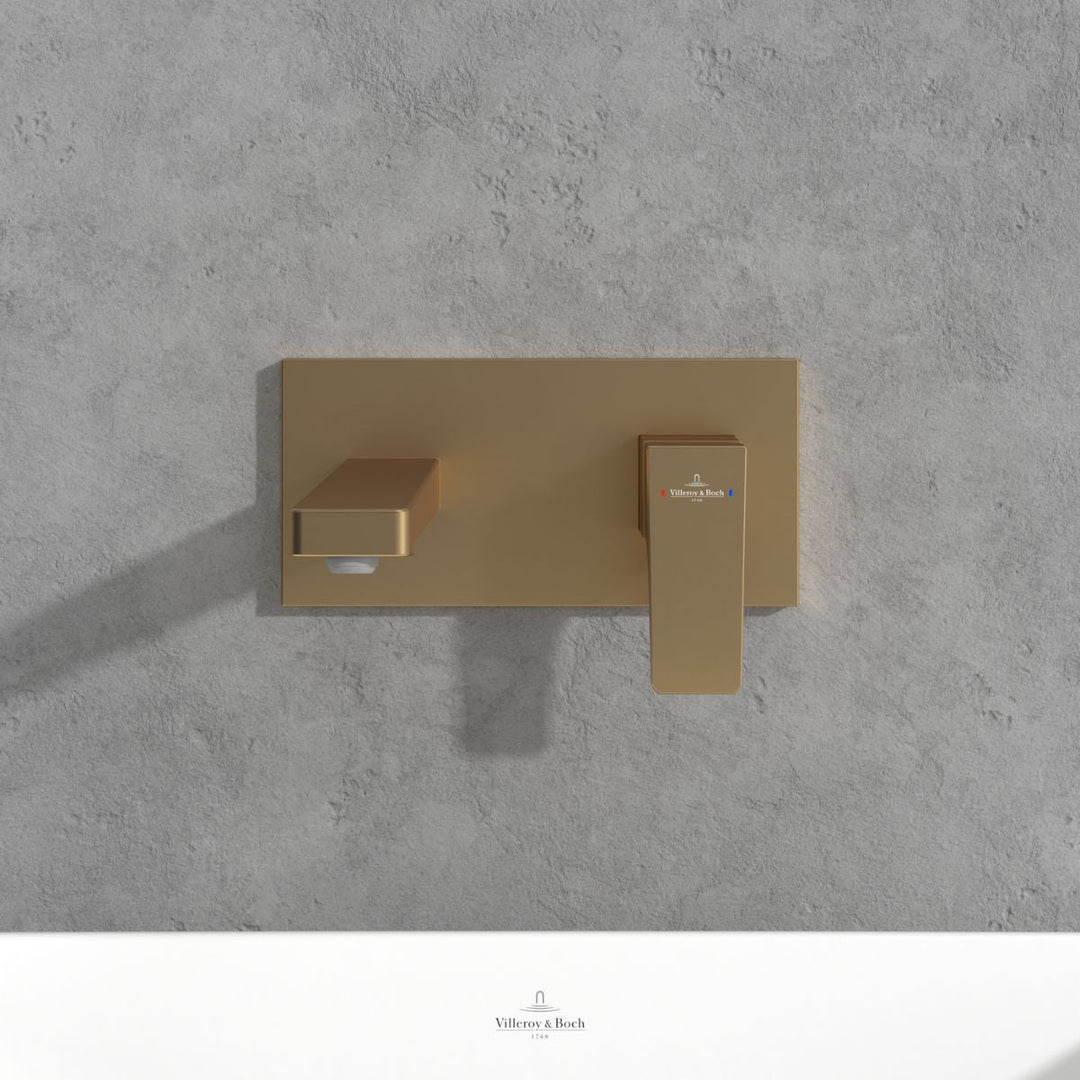 Villeroy & Boch Architectura Square Wall Mounted Single Lever Basin Mixer Brushed Gold