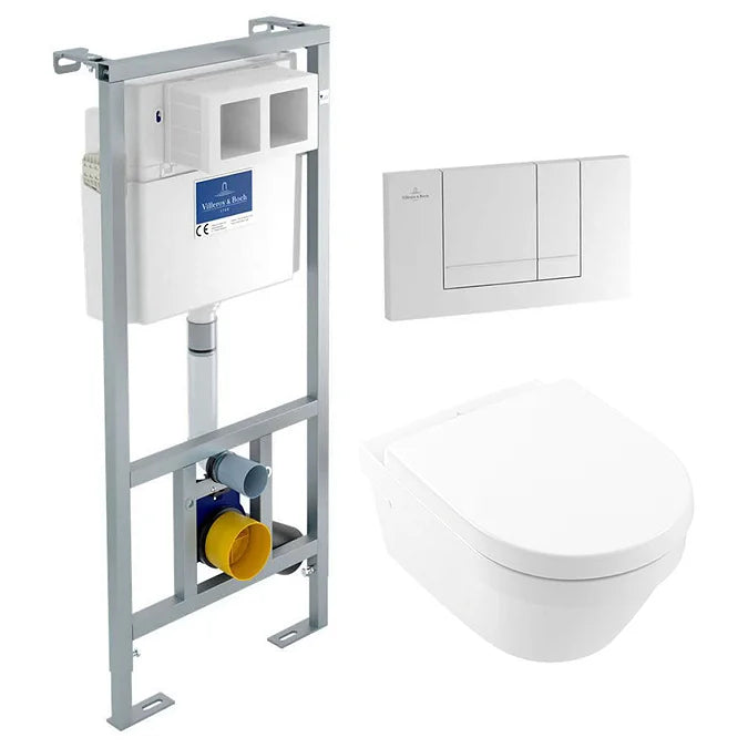 Villeroy & Boch Architectura Wall Hung Rimless Toilet & Viconnect Pro Toilet Frame with Chrome Flush Plate