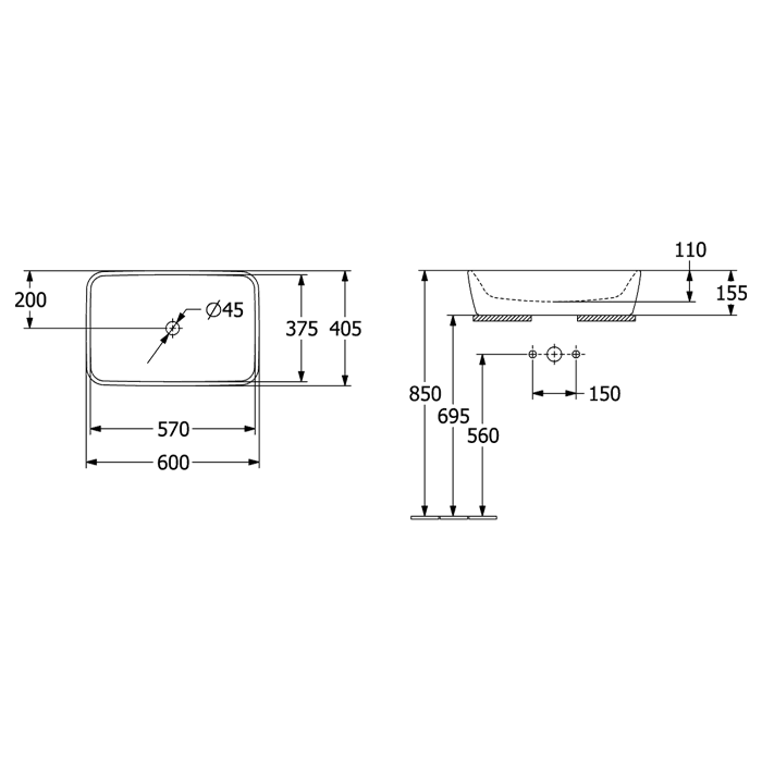 Villeroy & Boch Architectura Rectangular Countertop Basin 600 x 400mm