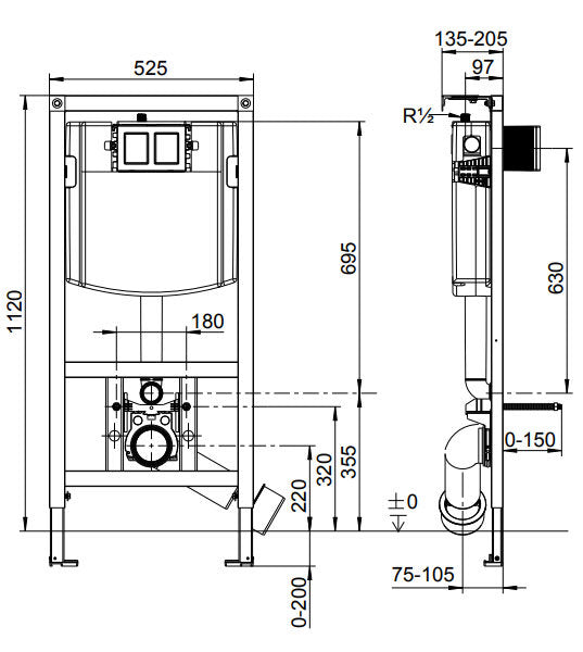 Villeroy & Boch Architectura Wall Hung Rimless Toilet & Viconnect Pro Toilet Frame with Chrome Flush Plate