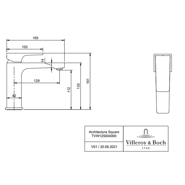 Villeroy & Boch Architectura Square Single Lever Basin Mixer In Matt Black