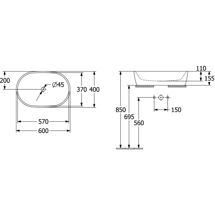 Villeroy & Boch Architectura Oval Countertop Basin 600 x 400mm