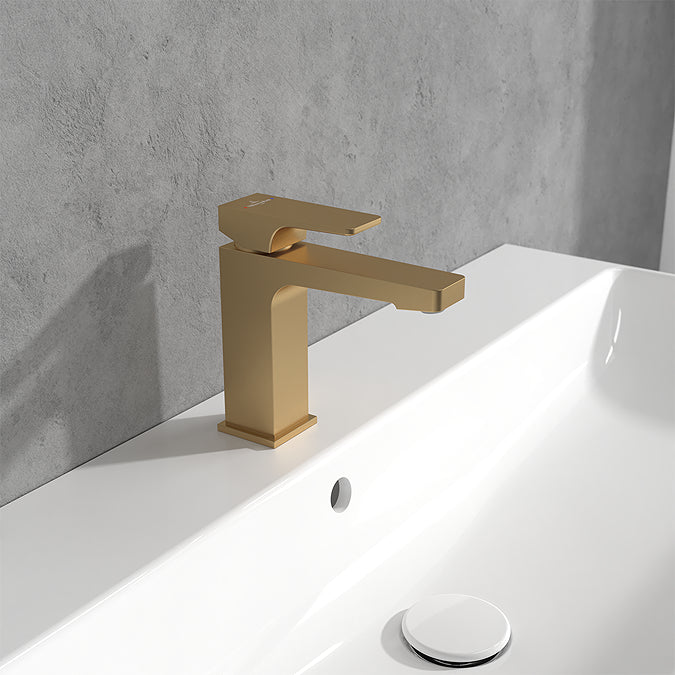 Villeroy & Boch Architectura Square Single Lever Basin Mixer In Brushed Gold