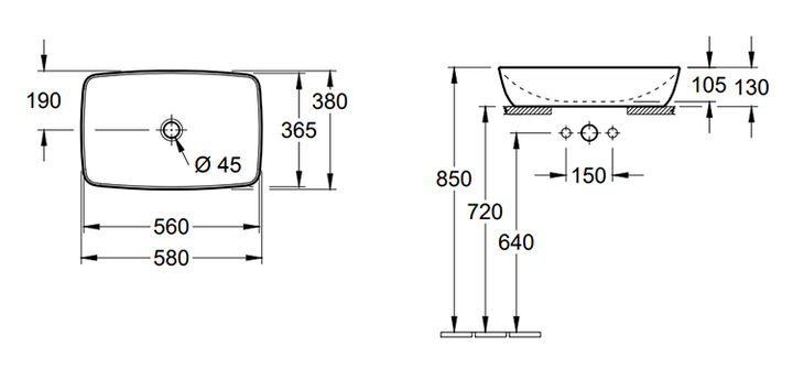 Villeroy & Boch Artis 580 x 380mm Rectangular Countertop Basin