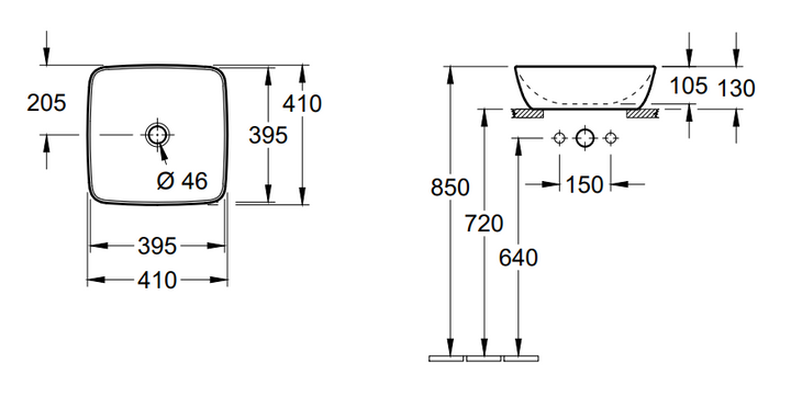 Villeroy & Boch Artis 410 x 410mm Square Countertop Basin