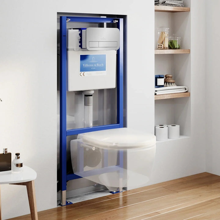 Villeroy & Boch Avento Rimless Wall Hung Toilet and ViPro 2.0 Toilet Frame With Flush Plate