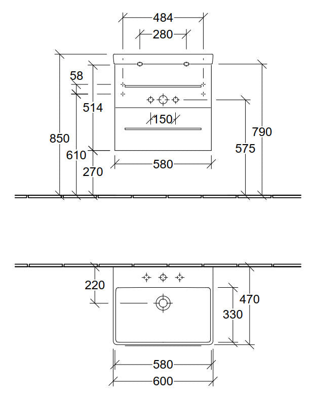 Villeroy & Boch Avento 600mm Wall Hung 2 Drawer Vanity Unit & Washbasin