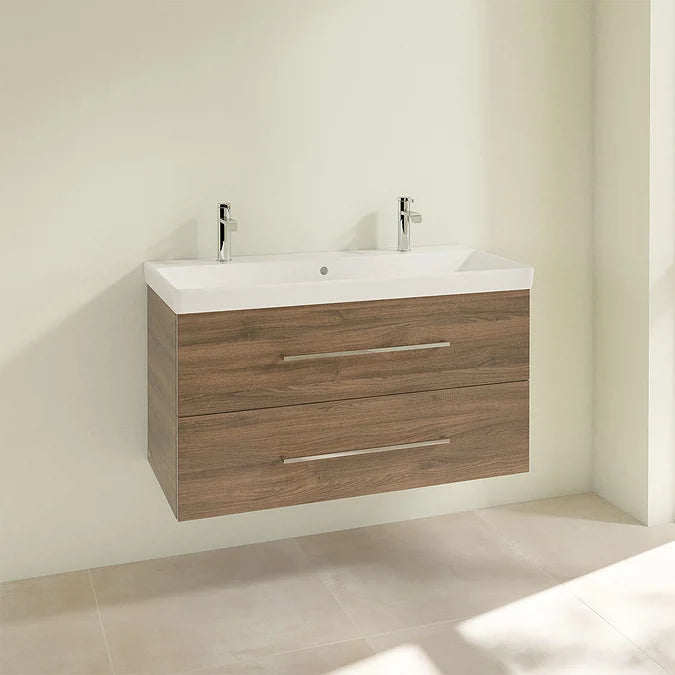 Villeroy & Boch Avento 1000mm Wall Hung 2 Drawer Vanity Unit & 2 Tap Hole Washbasin