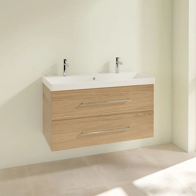 Villeroy & Boch Avento 1000mm Wall Hung 2 Drawer Vanity Unit & 2 Tap Hole Washbasin