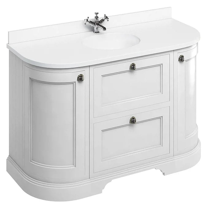 Burlington 1340mm Freestanding Vanity Unit Matt White with Drawers & Minerva Curved Worktop