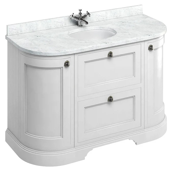 Burlington 1340mm Freestanding Vanity Unit Matt White with Drawers & Minerva Curved Worktop