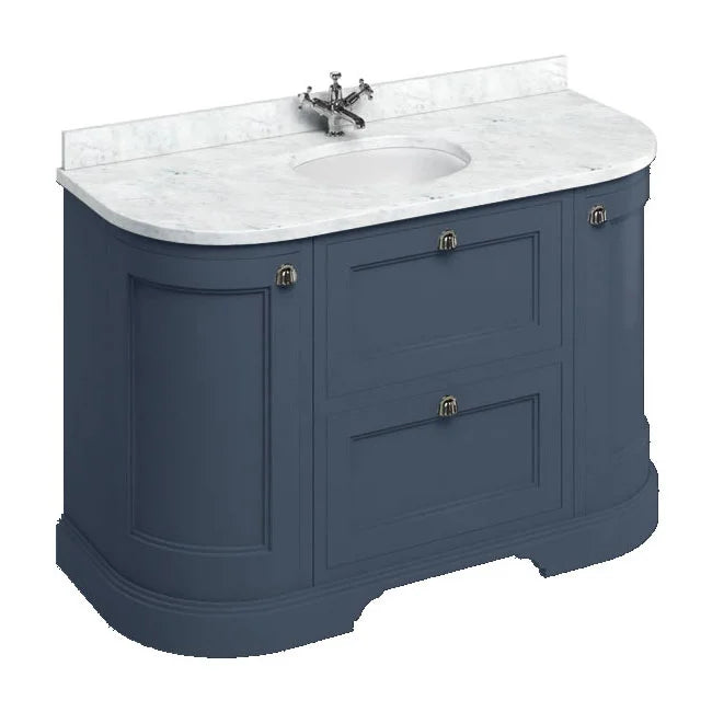 Burlington 1340mm Freestanding Vanity Unit Blue with Drawers & Minerva Curved Worktop