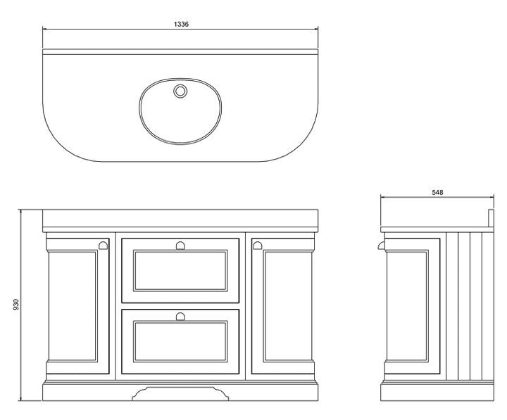 Burlington 1340mm Freestanding Vanity Unit Matt White with Drawers & Minerva Curved Worktop