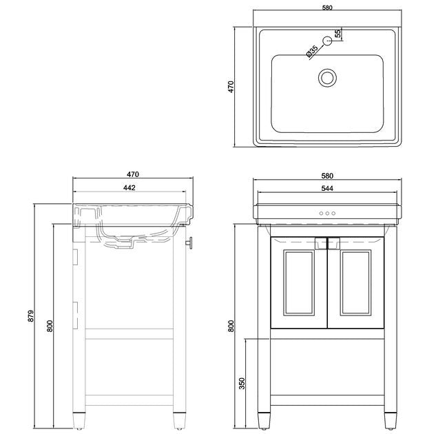 Burlington Riviera Matt White 580mm Vanity Unit with Square Basin