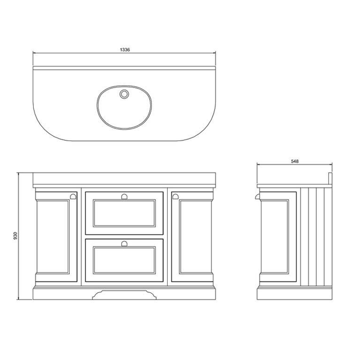 Burlington 1340mm Freestanding Vanity Unit Matt Green with Drawers & Minerva Curved Worktop