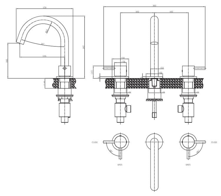 Crosswater MPRO Slate Basin 3 Hole Set