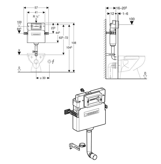 Geberit Delta 12cm Concealed Dual Flush Cistern