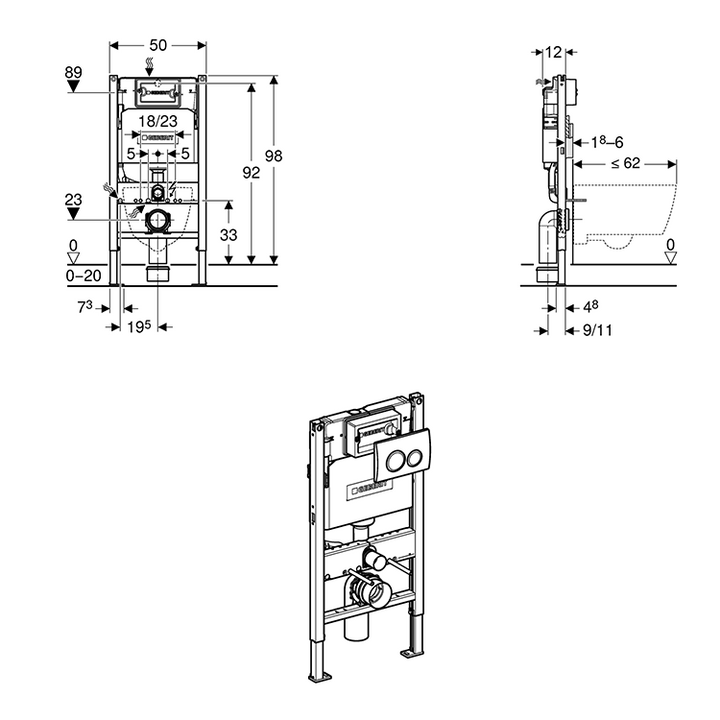 Geberit Duofix Delta 98cm Frame & Cistern with Delta20 Flush Plate Chrome