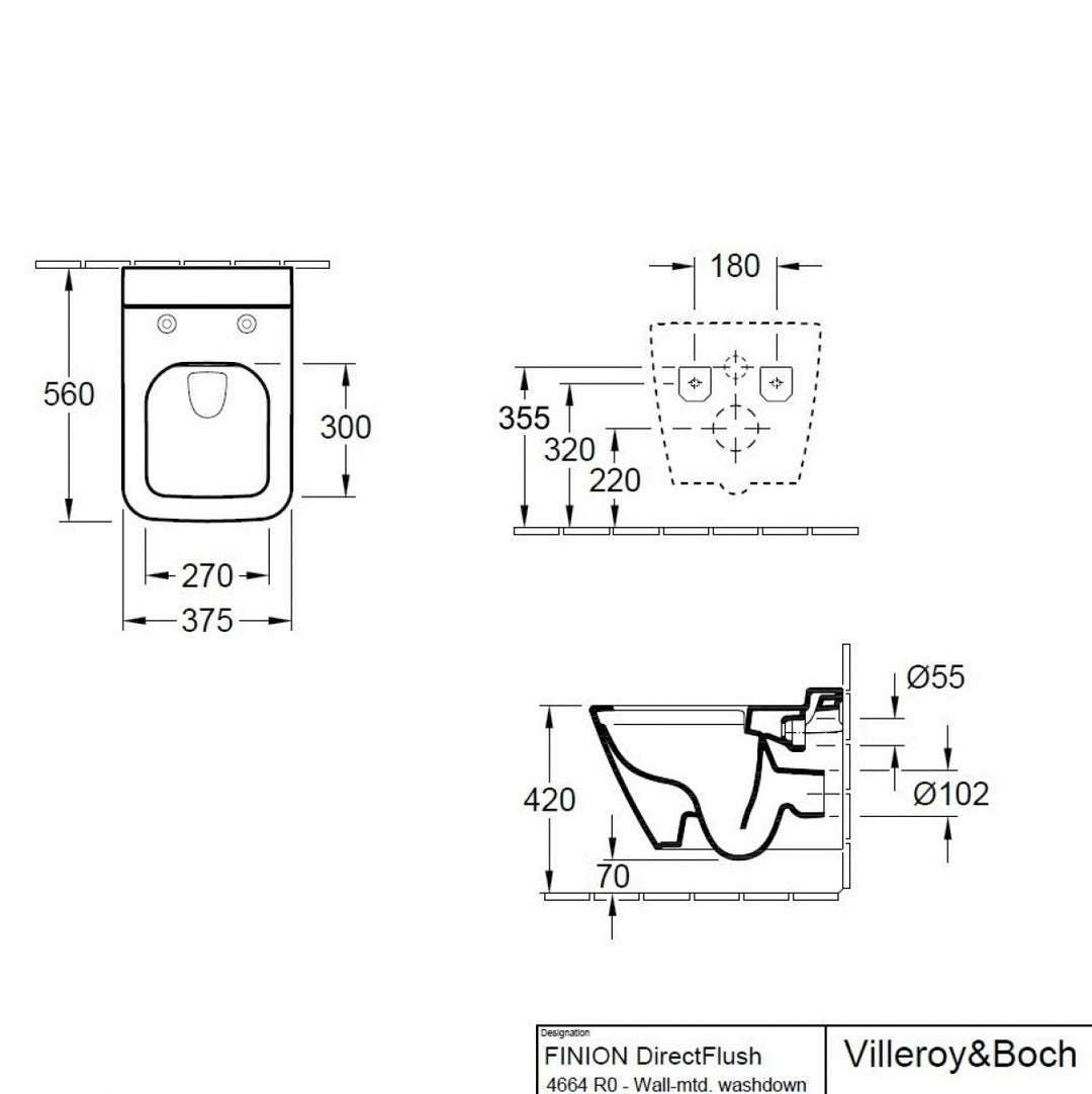 Villeroy & Boch Finion Wall Hung Rimless Toilet & Soft Close Seat