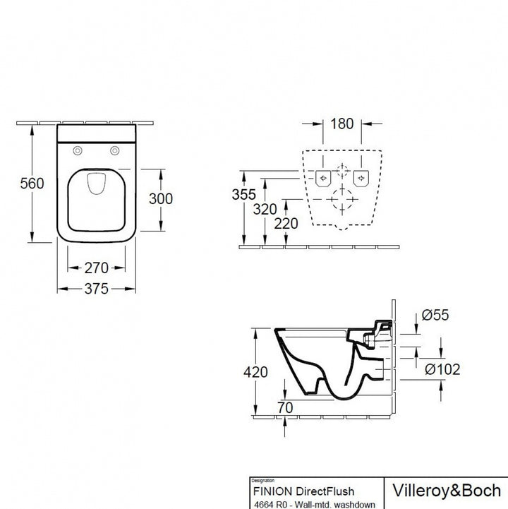 Villeroy & Boch Finion Wall Hung Rimless Toilet & Soft Close Seat