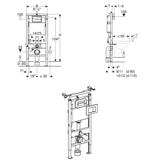 Geberit Duofix Delta 112cm Frame & Cistern with Delta30 Flush Plate Chrome