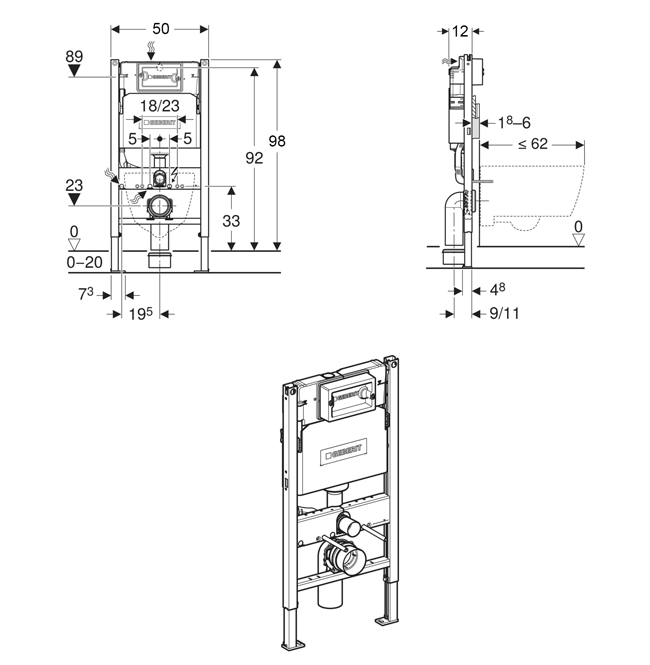 Geberit Duofix Frame 98cm with Delta Concealed Cistern 12cm