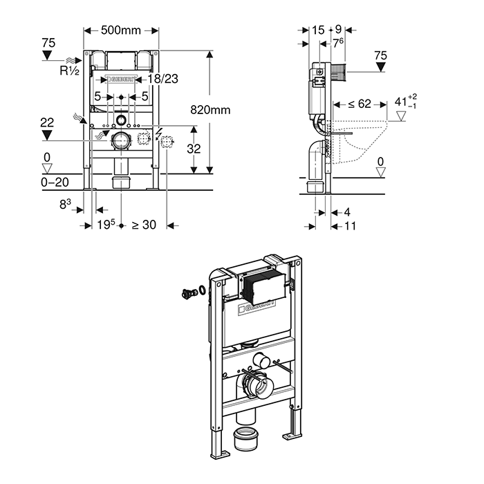 Geberit Kappa Duofix WC Frame (82cm)